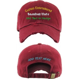 Custom Embroidered Vintage-Distressed Hat (Vintage/Distressed-Burgundy)