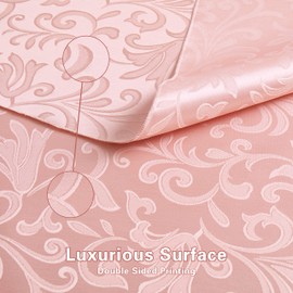 HommxJF Scroll Damask Jacquard Square Coral Gold Tablecloth 52"X52"，Wipeable Table Cover for Dining Table, Buffet Parties and Camping