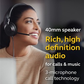 Jabra Evolve2 40 UC Wired Headphones, USB-C, Mono, Black – Telework Headset for Calls and Music, Enhanced All-Day Comfort, Passive Noise Cancelling Headphones, UC-Optimized with USB-C Connection