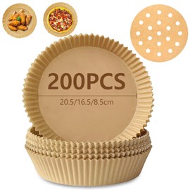 GALASALA Papel para Freidora de Aire, 200 pcs Papel Air Fryer Redondo y 20pcs Papel Vaporizador Forro, Desechable de Alimentaria Revestimiento Antiadherente, Air Fryer Paper de Silicona al Aceite