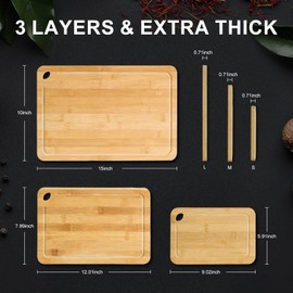 SUROQUE Bamboo Cutting Board Set of 3 for Kitchen, Chopping Boards with Juice Groove & Built-in Handles, Perfect for Meat, Vegetables, Fruits, Kitchen Gift for Home Cooks & Chef, Light Yellow