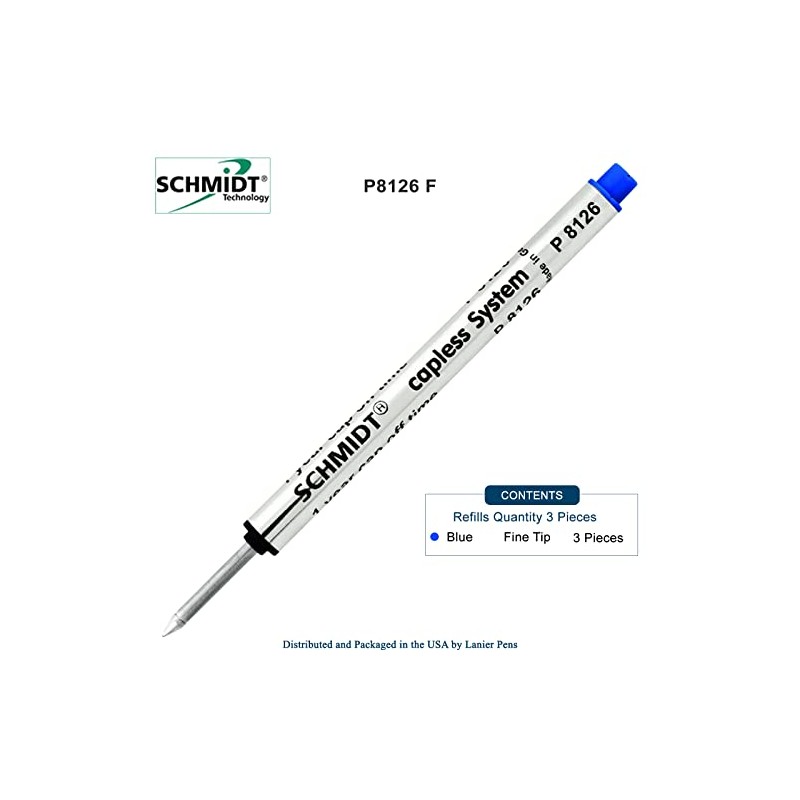3 Pack - Schmidt P8126 Short Capless Rollerball - Blue
