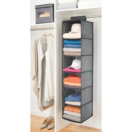 mDesign Hanging Fabric Wardrobe Made of Synthetic Fibre - 6 Shelves - Fabric Wall Cabinet for Bedroom - Perfect as Hanging Shelf for Clothes, Belts, Clutches - Grey and Black