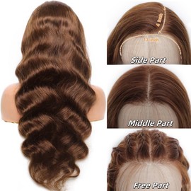 Suresen Chocolate Brown Lace Front Wig Human Hair 180% Density 26 Inch 13x4 HD Transparent Lace Front Wig Human Hair Colored Body Wave Human Hair Wig Pre Plucked with Baby Hair Brown Wig Human Hair