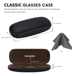 molshine MOLSHIEN Hard Shell Leather Glasses Case, Portable Glasses Bag for Men, Women, Girls, Travel, Study, Work, black