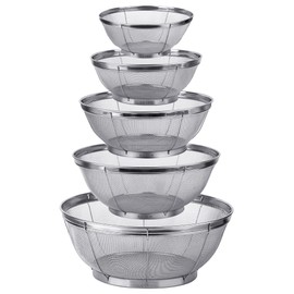 5 Pack Strainers for Kitchen, 18/8 Stainless Steel Colander, Fine Mesh Strainer for Pasta, Rice and Fruit, Sieve for Strain, Drain, Rinse or Steam, Multi Size Sifter