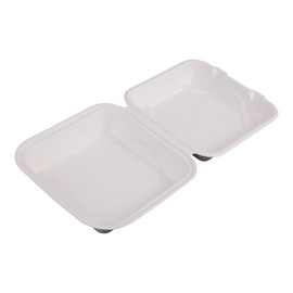 ECO PRODUCTS Compostable Vanguard 8" Clamshell To Go Containers, Case of 200, Square Take Out Food Box, White Renewable Molded Fiber, Grease Resistant, No-Added PFAS, ASTM Compliant, BPI-Certified