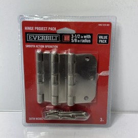 Everbilt 3-1/2" Satin Nickel 5/8" Radius Smooth Action Door Hinges, 3 pack