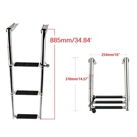 Stainless Steel Telescoping Folding Ladder Rear Entry Inboard Ladder All Welded Reinforce Dock Ladder Swim Deck Ladder with Wide Steps and Strong Handrails (3 Steps)