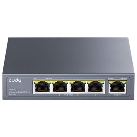 Cudy 4 Channel Gigabit PoE Extender, 1000 Mbps, 1 PoE Input, 4 PoE Output, PoE Repeater, PoE+ Amplifier, PoE++ Booster, Wall Mounting, IEEE 802.3bt / 802.3at / 802.3af Compliance