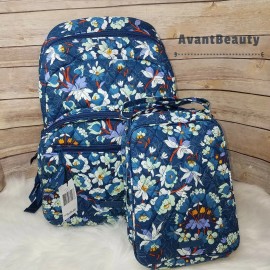 VERA BRADLEY Essential Backpack Bookbag Floral Blue Bursts Bag NWT New