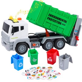 Tacobear Garbage Car Garbage Truck Toy Large Truck Garbage Truck Toy with 4 Dustbins Sound and Light Vehicles Children Car Toy Gift for Boys 3 4 5 6 Years