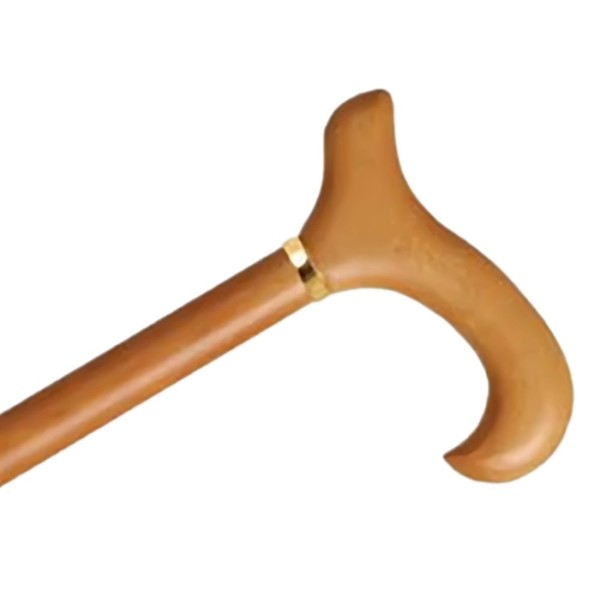 AlexOrthopedic Mobility Support Ladies Wood Cane with Derby Handle and Collar - Natural Stain