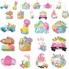 24Pcs Easter Wooden Tree Ornaments,Easter Bunny Colourful Egg Hanging Ornaments,Spring