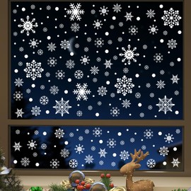 UCLEVER 480pcs Christmas Window Cling Sticker, Snowflake Santa Snowman Window Decal for Christmas Party Decoration Supply