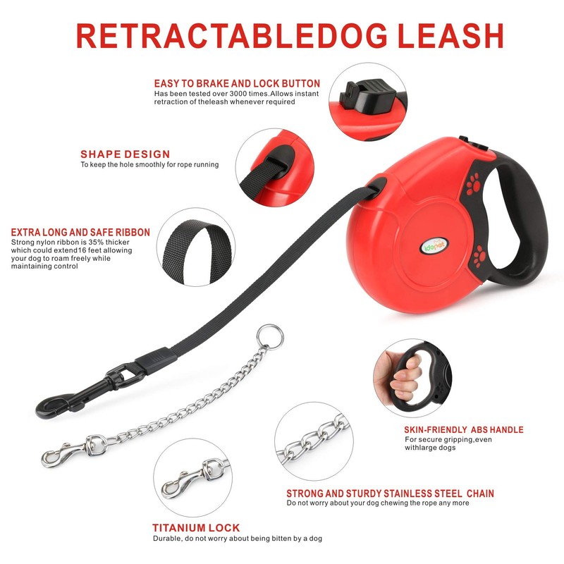 Idepet Heavy Duty Retractable Dog Leash for Small and Medium