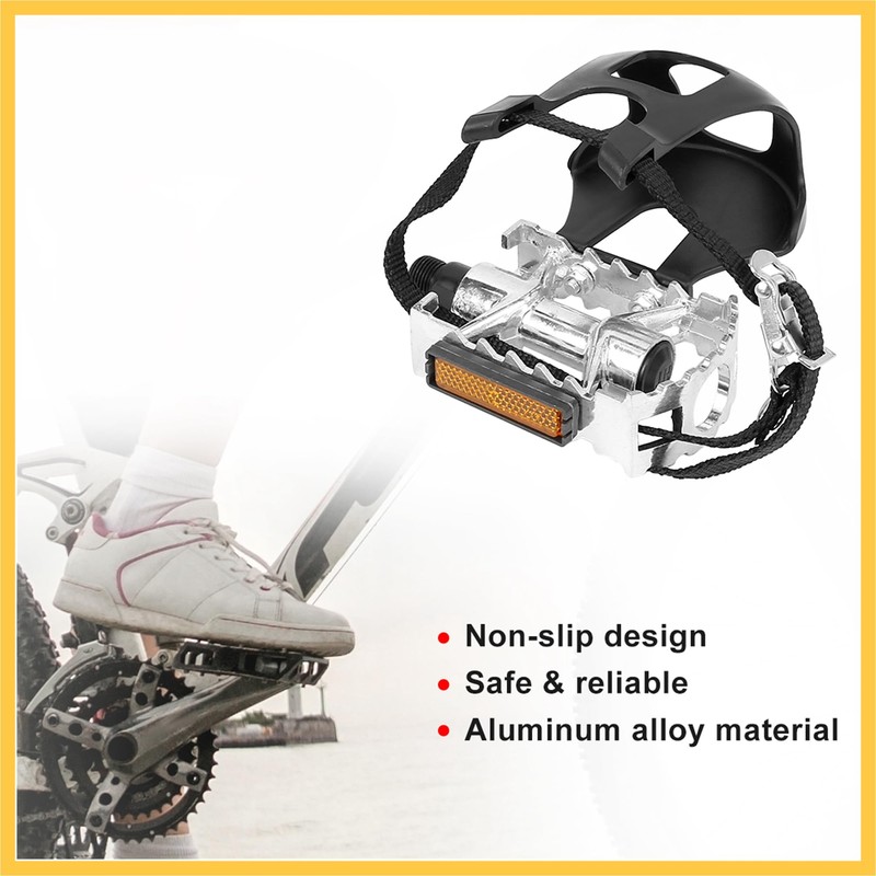 REPAIROCK Pair Bicycle Pedals with Toe Clip Foot Strap Reflective