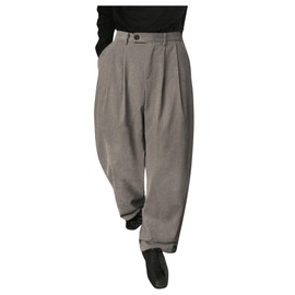 Floerns Men's Slant Pocket Tailored Pants Work Office Fold Pleated Trousers Dark Grey Large