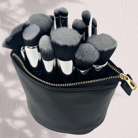 JAZD Convertible Travel Makeup Brush Bag, Stand-Up Brush Holder Pouch For Easy Access, Cosmetic Case Organizer (BLACK)