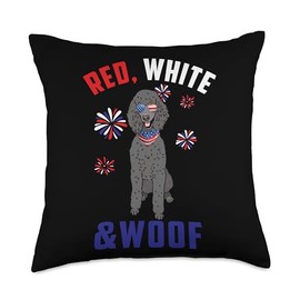 Red White And Woof Black Standard Poodle Dog 4th Of July Throw Pillow