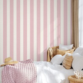 YöL Textured Stripe Pink Wallpaper - Paste The Paper - 10.05m x 53cm Roll - Washable Peelable Easy to Hang - Contemporary Versatile Sophisticated - Modern Geometric - Bedroom Kids Room
