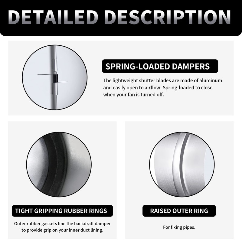 4 Inch Backdraft Damper Back Draft Vent Duct Shutter Blocker,