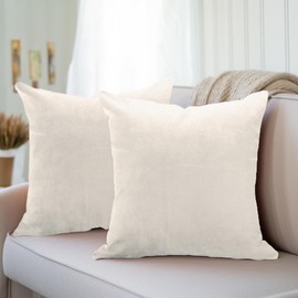 Encasa Christmas New Year VELVET Cushion Covers 2pc Set (45 x 45 cm) - Cream Solid Plain Dyed, Soft & Smooth, Washable, Square Decorative Large Throw Pillow Case for Couch, Sofa, Chair, Bed