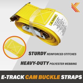 10 Pack E-Track Cam Buckle Straps 2" x 20' x 2,500 lbs Strength for Cargo Tie Down in Enclosed Trailer & Van by KODIAK STRAPS