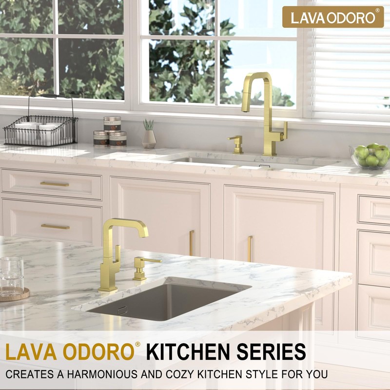 Lava Odoro Soap Dispenser for Kitchen Sink, Gold Sink Soap