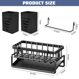 HEKOBAG Spülbecken Organizer Küche Spülorganizer Sink Organizer Schwarz Spülutensilien Organizer Metall Ordnungshelfer Spüle Küchenutensilienhalter mit Abflusspfanne Handtuchhalter für Badezimmer