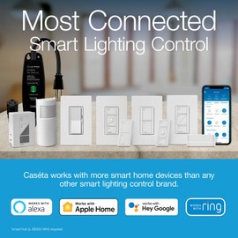 Lutron Diva Smart Dimmer Light Switch for Caseta Lighting (Lutron Smart Hub Required), for LED Lights, 150W, Single-Pole/3-Way, No Neutral, Light Almond (DVRF-6L-LA)
