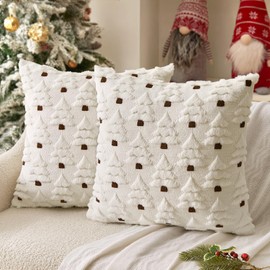 MIULEE Christmas Tree Decorative Pillow Covers Faux Fur Wool Throw Pillows Soft Plush Cushion Covers Set of 2 Xmas Home Decor Winter Holiday for Sofa Couch Livingroom Bed 18x18 Inch Cream