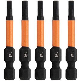 Hex 1/8" Impact Driver Bit - Railer Allen Wrench Drill Hex Bits. 1/4 Quick Release S2 Steel 2 inch 1/8" Hex Bits. (5 Pack)