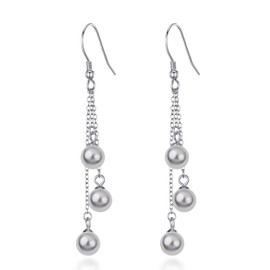 Philip Jones Sterling Silver Triple Grey Pearl Drop Earrings