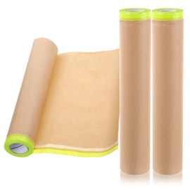 Pre-Taped Masking Paper for Painting - 12.2 inch x 50 feet, Brown & Light Green, Paper with Adhesive Tape Painters Papers Roll for Painting, Auto Body, Skirting, Frames (3 Rolls)