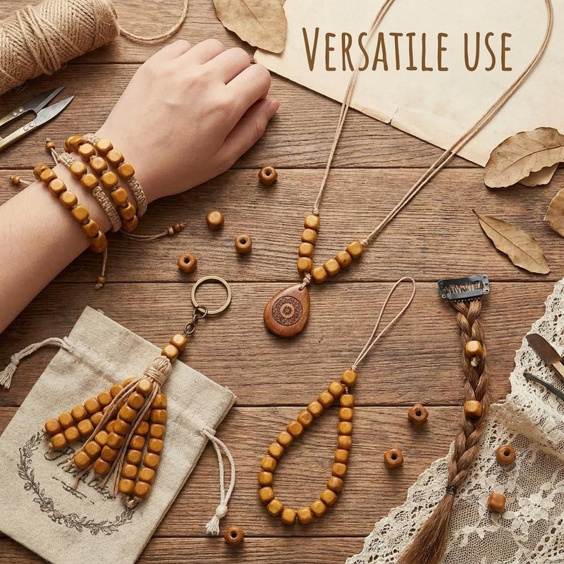 400PCS Brown Square Wooden Beads, 6mm Cube Beads Bulk for