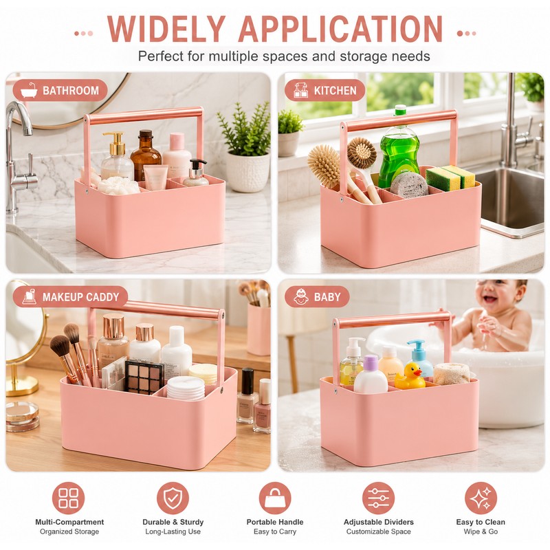 Portable Shower Caddy for Bathroom Storage – Adjustable Dividers &