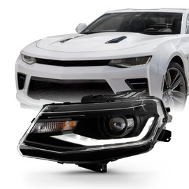 AKKON - Fits 2016-2018 Chevy Camaro 2019-2023 ZL1 [HID/Xenon] Black Projector Headlight Passenger Right w/LED Tube Running Lamp