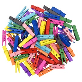 kissral Pack of 100 Clothes Pegs, Coloured Clothes Pegs, Decorative Pegs, Wooden Pegs, Decorative Pegs for Photos, Photo Wall, Clothespins, DIY Crafts
