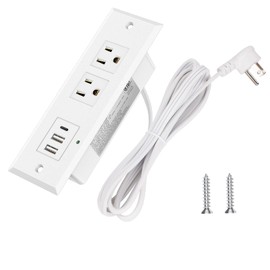 Recessed Power Strip with PD 20W Type-C, Desk Outlets with 2 USB-A & 1 USB-C Port, Furniture Flush Mount Power Strip for Drawer, Side Table, Conference, 45 Degree Flat Plug 6.56 FT Cord, ETL Listed