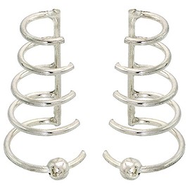 Sterling Silver Cartilage Hoop Earrings w/Beads Non Pierced 5-band Graduated 7-13 mm one piece