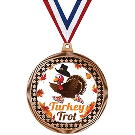 2.75" Turkey Trot Medal Awards, Bronze Vega Turkey Trot Team Trophy Awards Includes Free Neck Ribbon 10 Pack