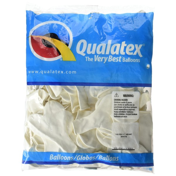 Qualatex 11" White Heart Latex Balloons (100ct)