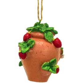 The Bridge Collection 2.5" Strawberry Pot with Strawberries Ornament - Miniature Clay Pot with Red Fruit Plant Christmas Ornament for Gardeners