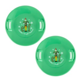 Slippery Racer Downhill Pro Heavy-Duty Cold Resistant Buddy The Elf Adults and Kids Plastic Saucer Disc Snow Sled with Handles, Green, 2 Pack