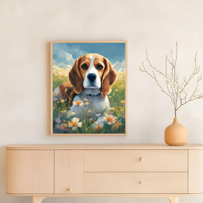 ZUVRDIAI Paint by Number Kits Beagle Dog on Flower Meadow