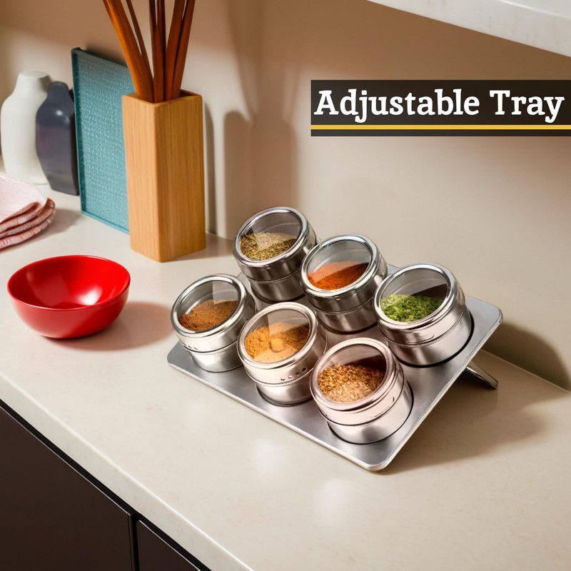 Premier Housewares Stainless Steel Magnetic Tray with 6-Spice Jars