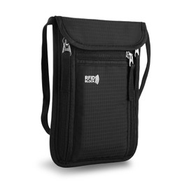 flintronic Neck Pouch with RFID Protection, Anti-Theft Unisex Travel Purse, Neck Pouch for Travel, Hidden Festival Passport Holder for Passport, Credit Cards, Coins and Travel Accessories - Black,