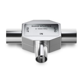 deleyCON Antenna Splitter T-Coupling Dual Device Splitter for Radio T-Adapter Coaxial Coupling 2 x Coaxial Socket Silver