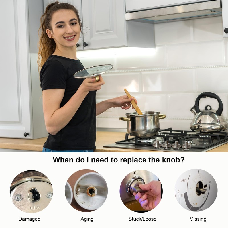 HLZDS WB03X29300 Gas Stove Knobs, 5 Pack Silver Cooktop Knobs,